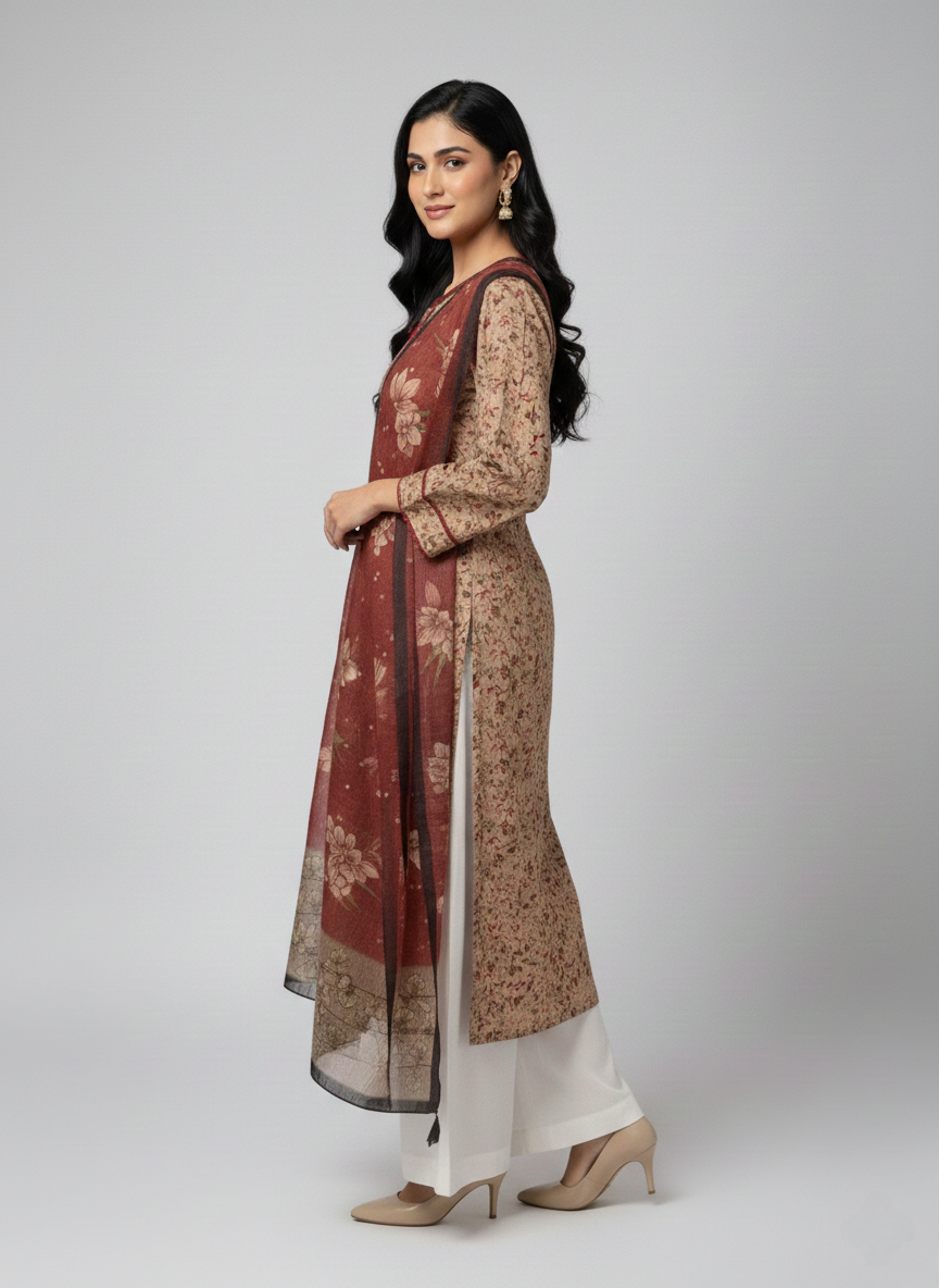 Lawn Shirt With Monarch Dupatta - DILDAARA