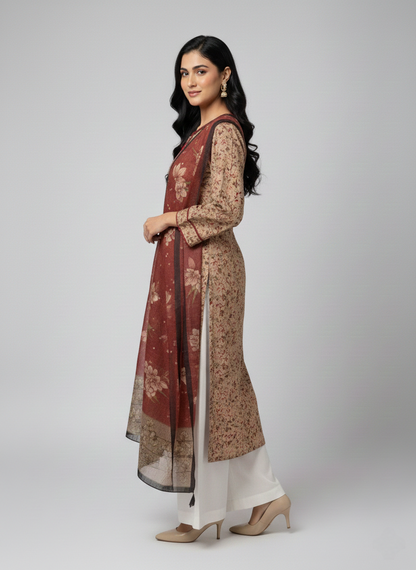 Lawn Shirt With Monarch Dupatta - DILDAARA