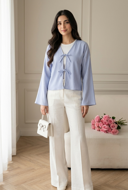 FRONT BOW BLOUSE - BLUE