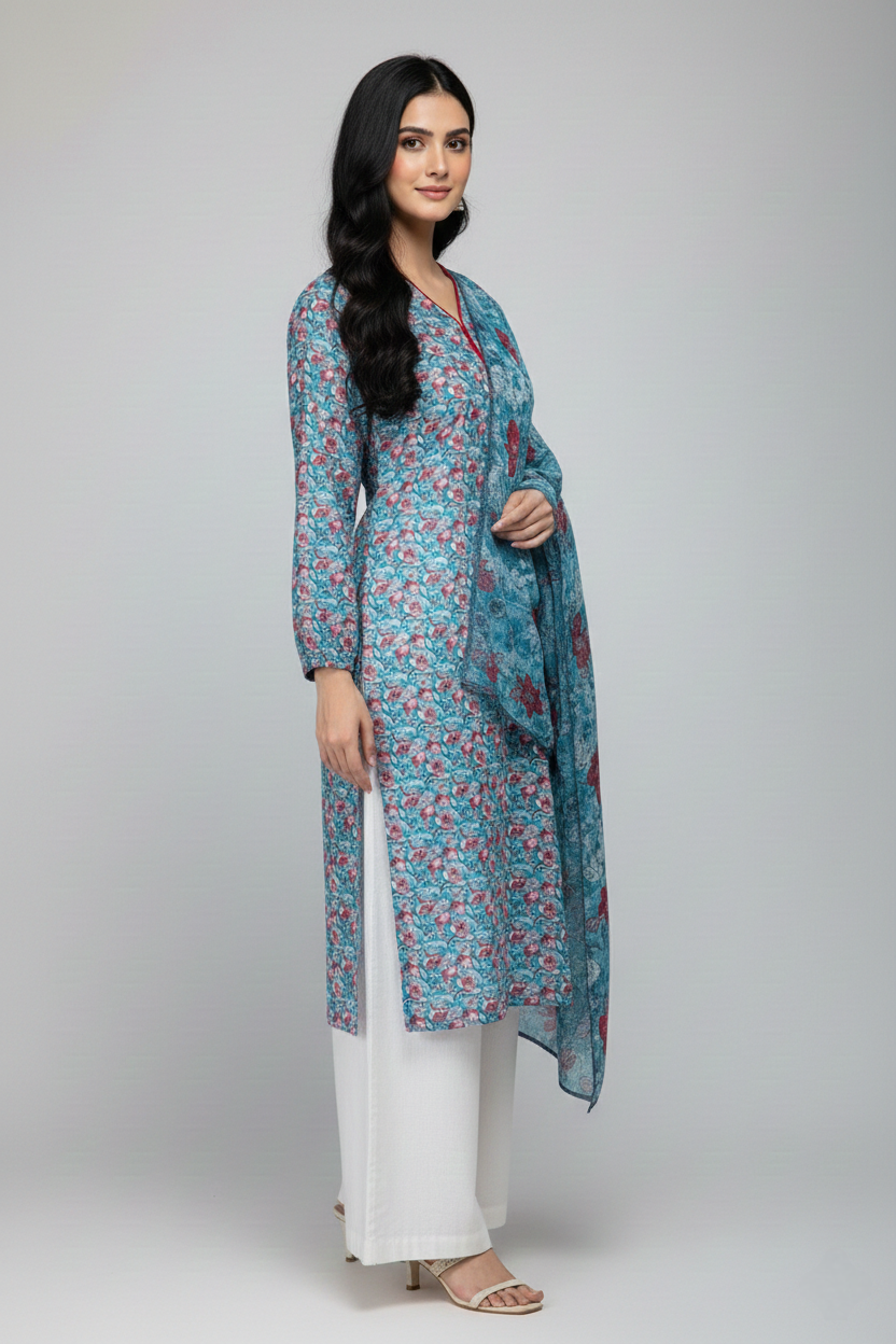 Lawn Shirt With Monarch Dupatta - SAFFIYA