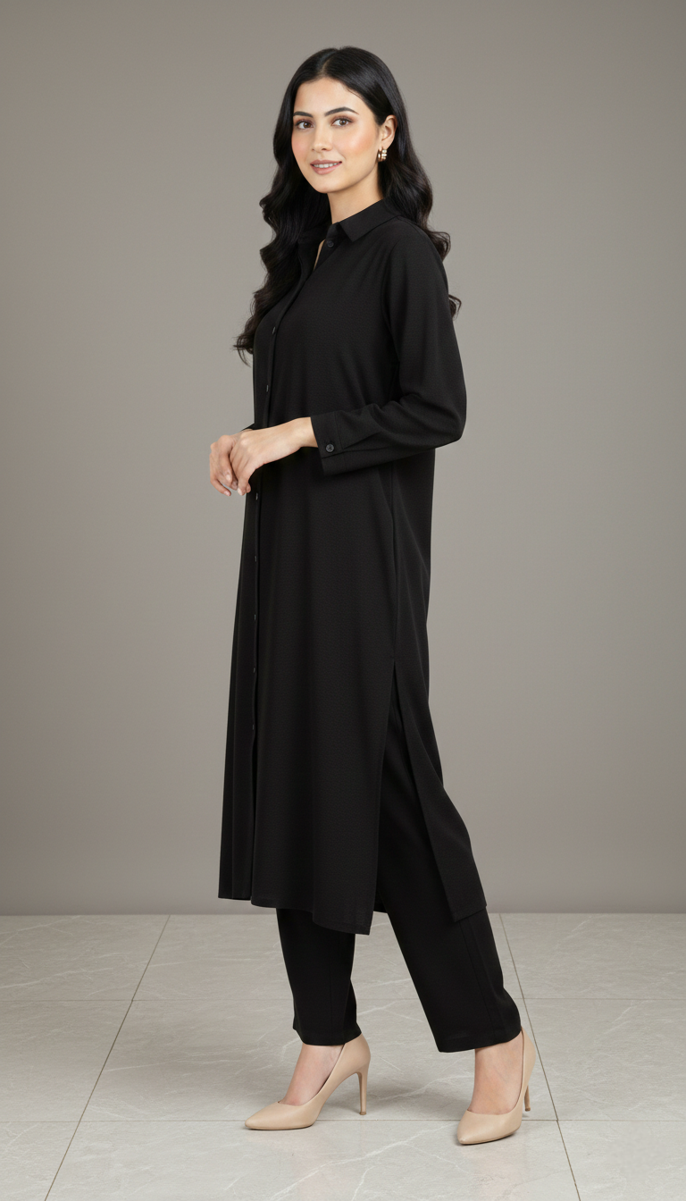 2PC SOLID BUTTON-DOWN SET (BLACK)