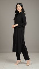 2PC SOLID BUTTON-DOWN SET (BLACK)