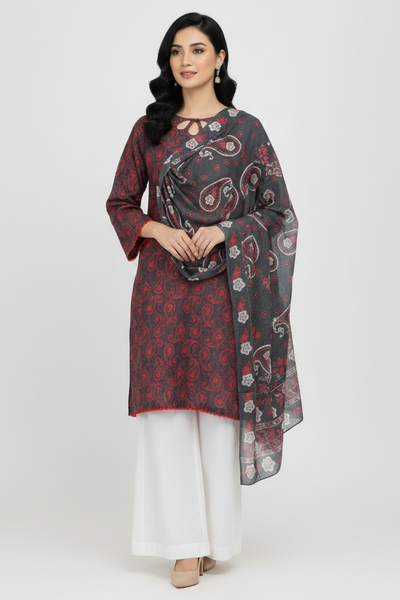 Lawn Shirt With Monarch Dupatta - SAMEEN