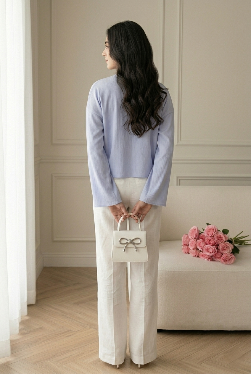 FRONT BOW BLOUSE - BLUE