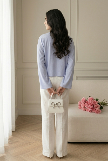 FRONT BOW BLOUSE - BLUE