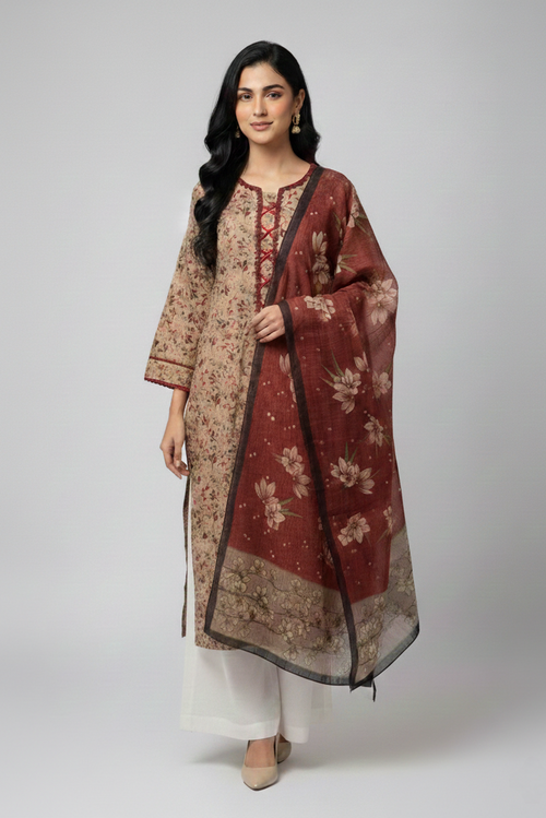 Lawn Shirt With Monarch Dupatta - DILDAARA