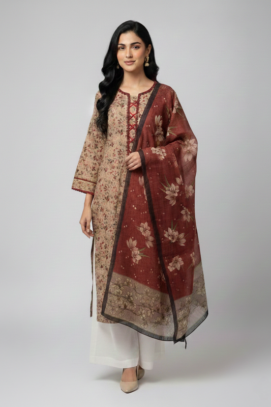 Lawn Shirt With Monarch Dupatta - DILDAARA