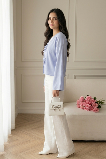 FRONT BOW BLOUSE - BLUE
