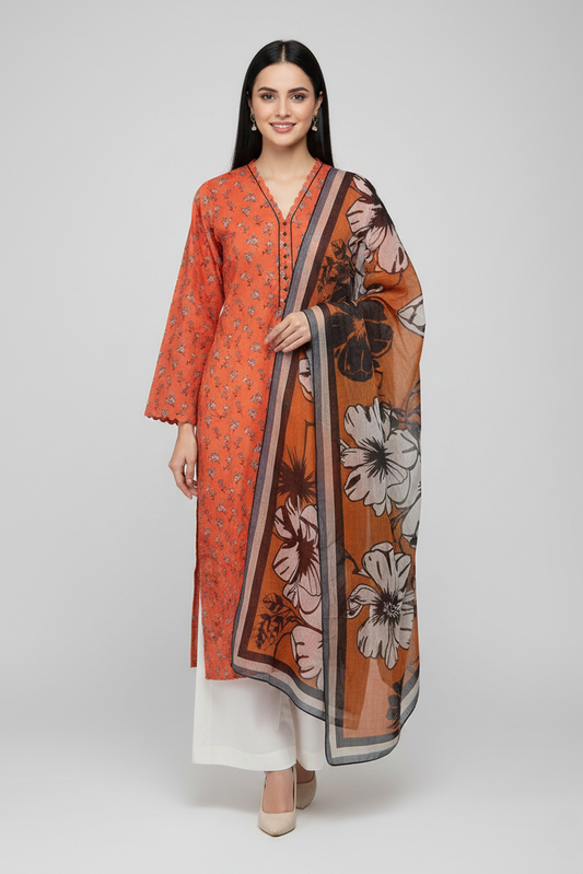 Lawn Shirt With Monarch Dupatta - HELENIUM