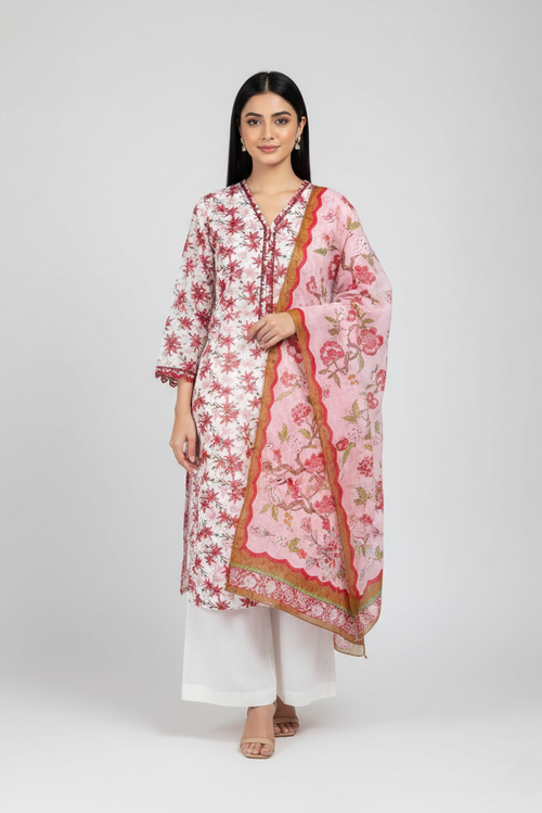Lawn Shirt With Monarch Dupatta - MANAWAT