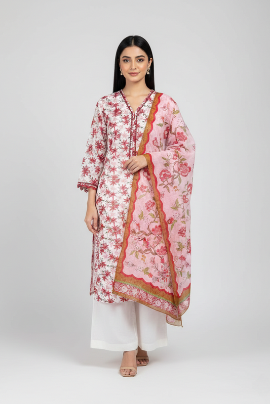 Lawn Shirt With Monarch Dupatta - MANAWAT