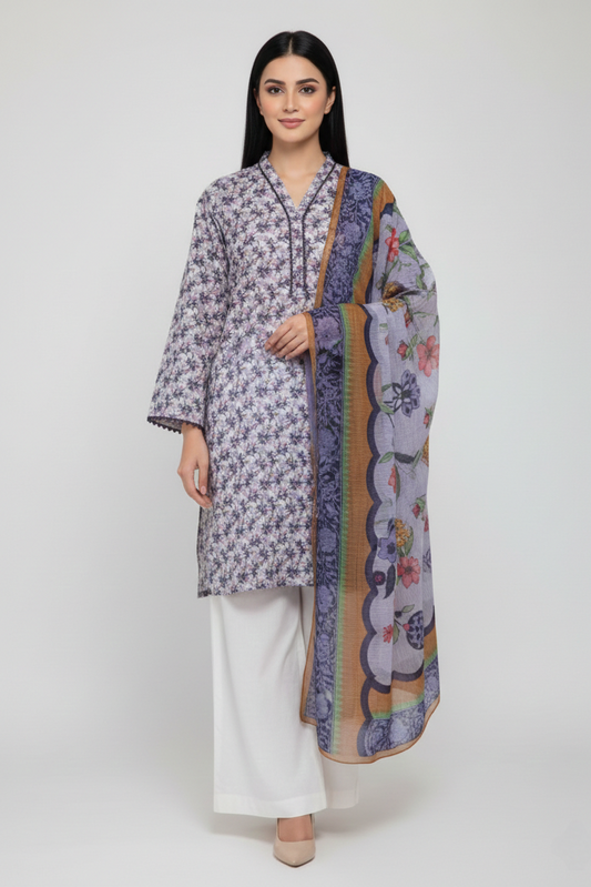 Lawn Shirt With Monarch Dupatta - JULIA