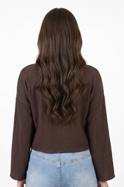 FRONT BOW BLOUSE - CHOCOLATE BROWN