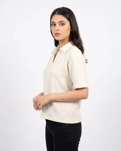 WAFFLE KNIT COLLAR SHIRT - OFF WHITE